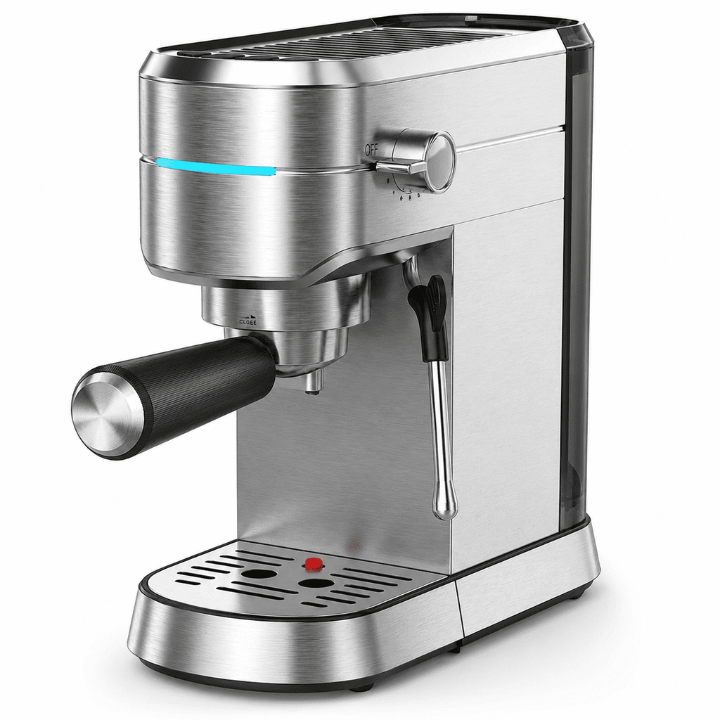 NICWIN Espresso Machine 15 Bar Compact Espresso Maker with Milk Frother Wand, 1350W Fast Heating Stainless Steel Coffee Machine for Espresso, Latte, Cappuccino, 7.3 Inch Wide