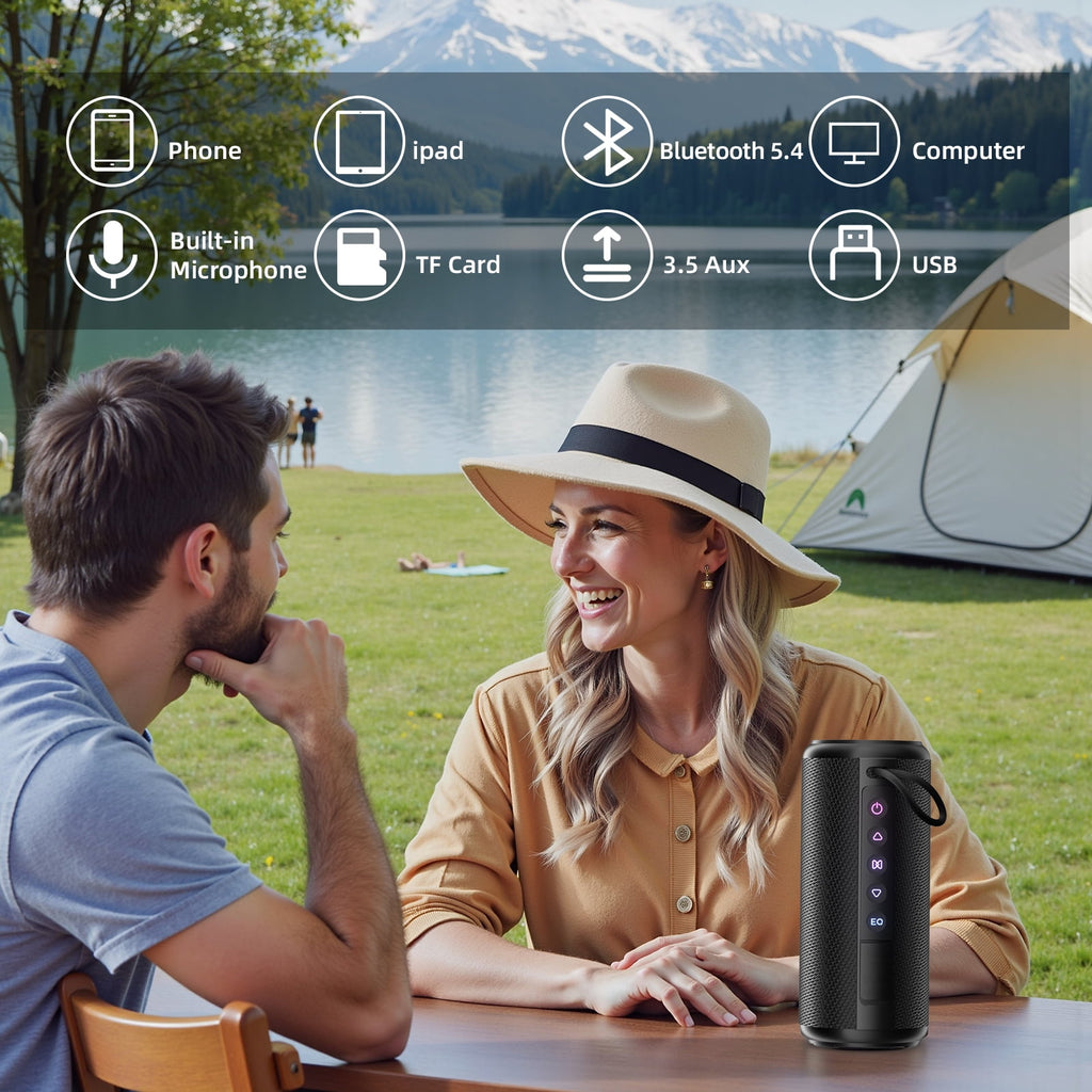 Portable Bluetooth Speaker IPX7 Waterproof, 30W Loud Sound, Deep Bass, Bluetooth 5.4, LED Lights, Wireless Stereo Pairing, 30H Playtime, for Home/Outdoor/Party/Beach, Birthday Gift (Black)
