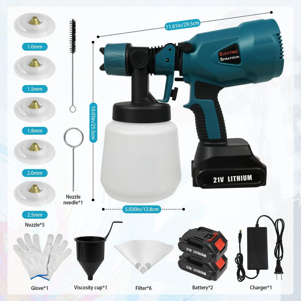 EZBY Cordless Paint Sprayer , 800W Electric Paint Sprayer with 1200ML Container& 2 Batteries for Painting Ceiling, Fence, Cabinets, Walls