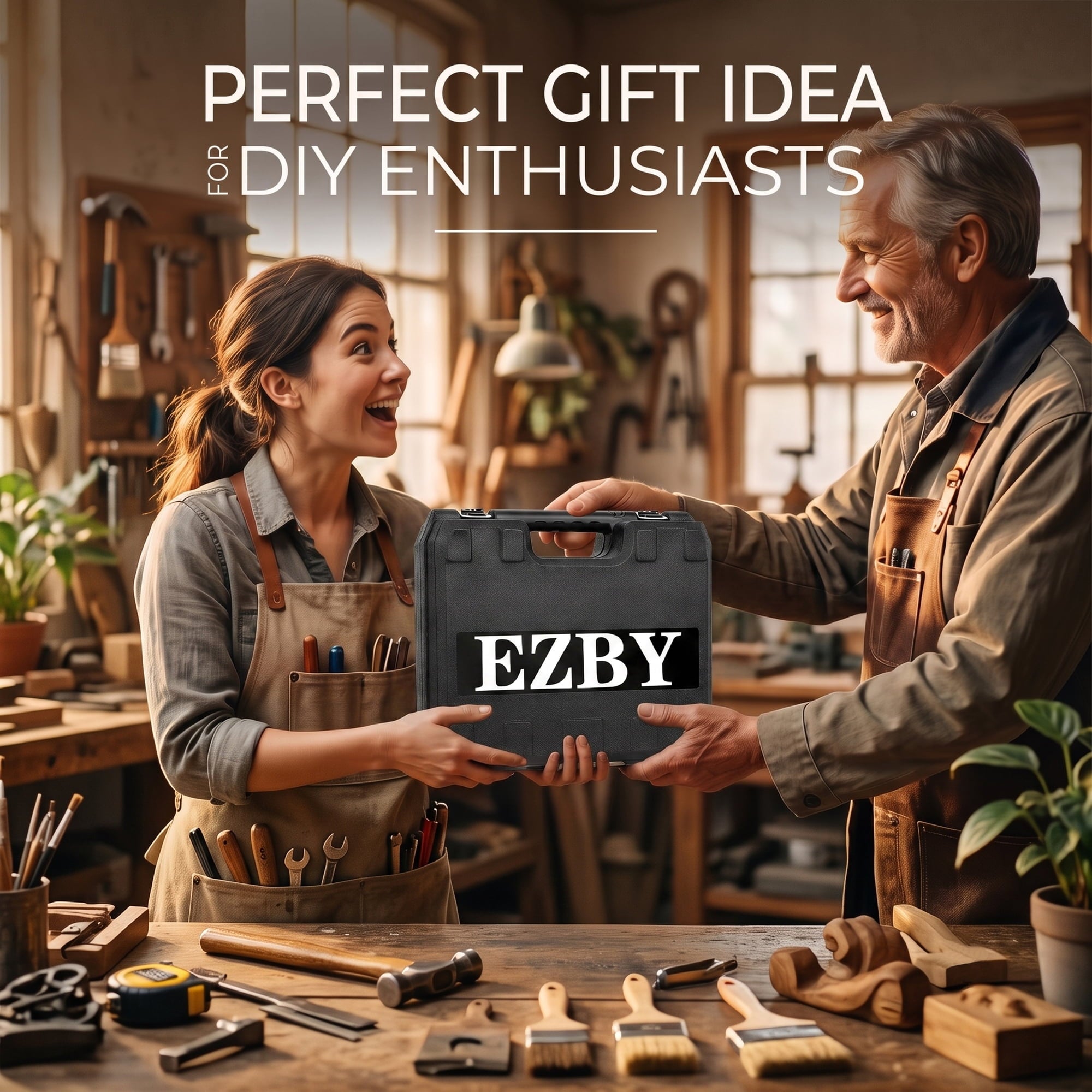 EZBY 21V Cordless Drill Set,Electric Power Drill Driver with 2 Batteries and Screw Kit,3/8" Keyless Chuck,2 Variable Speed, for Home Repair & DIY
