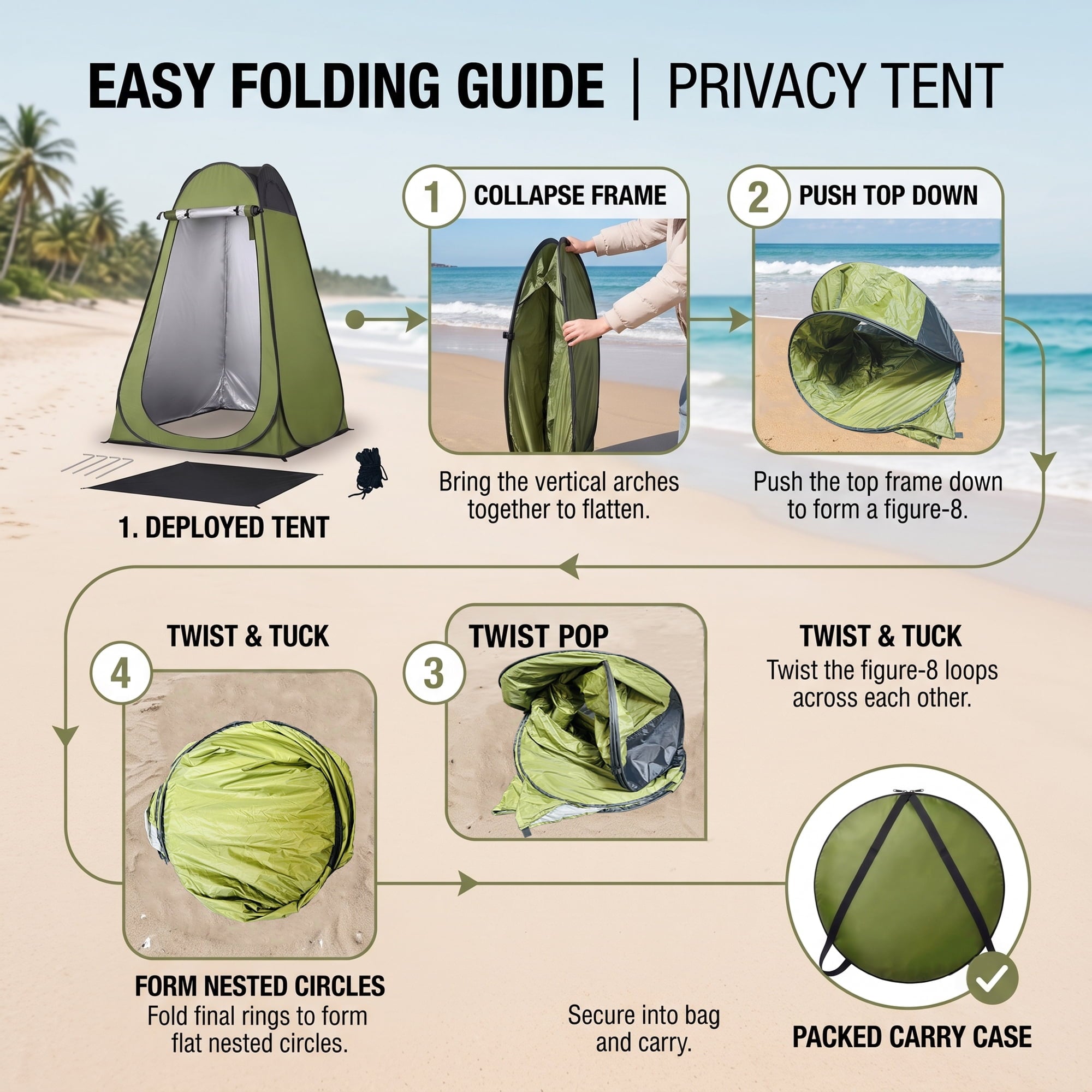 EZBY Shower Tent,Portable Camping Privacy Tent,Pop Up Changing Tent with Removable Floor and Carry Bag for Camping Beach Hiking Travelling,Dark Green
