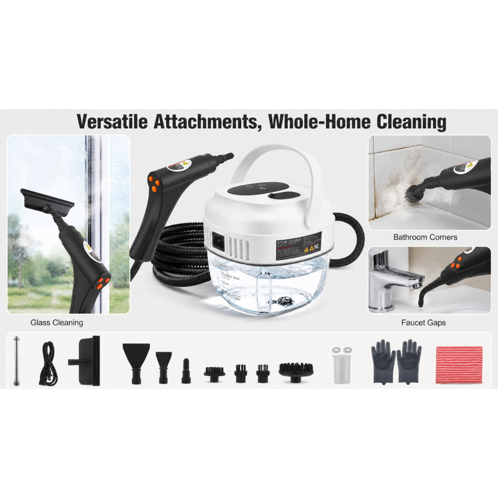 YTAKY Steam Cleaner for Home,Steamer for Cleaning,50.7oz Water Tank,Portable Steam Cleaner with 19 Accessories for Home Cleaning,Grease,Floor,Couch,Window,Car Seat,Tile,Grout,Black