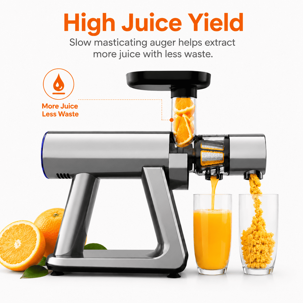 NICWIN Masticating Cold Press Juicer Machine, Slow Juice Extractor with Upgraded Fine Filter for Vegetables and Fruits, High Juice Yield & Easy to Clean, Gray
