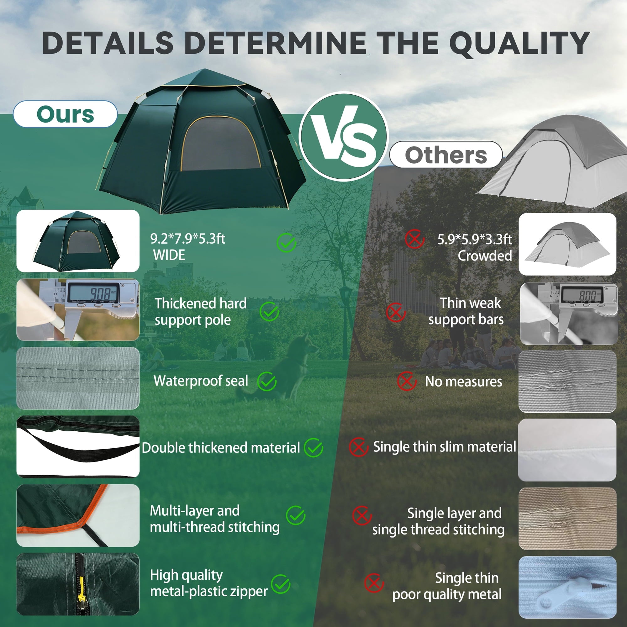 EZBY Tents for Camping,2-3 Person Instant Pop Up Camping Tent with Screen Porch,Removable Rainfly and Carry Bag for Camping Backpacking Hiking-Green