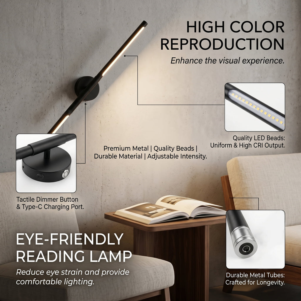 EZBY Battery Operated Wall Sconce, 5000mAh Wireless Rechargeable LED Wall Light with Remote, 360 Degree Rotatable Magnetic Base, 3 Color Dimmable Modern Lamp for Bedroom