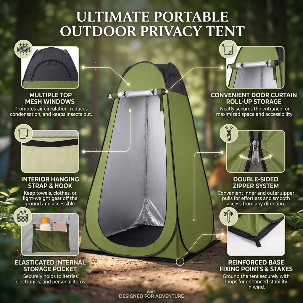 EZBY Shower Tent,Portable Camping Privacy Tent,Pop Up Changing Tent with Removable Floor and Carry Bag for Camping Beach Hiking Travelling,Dark Green