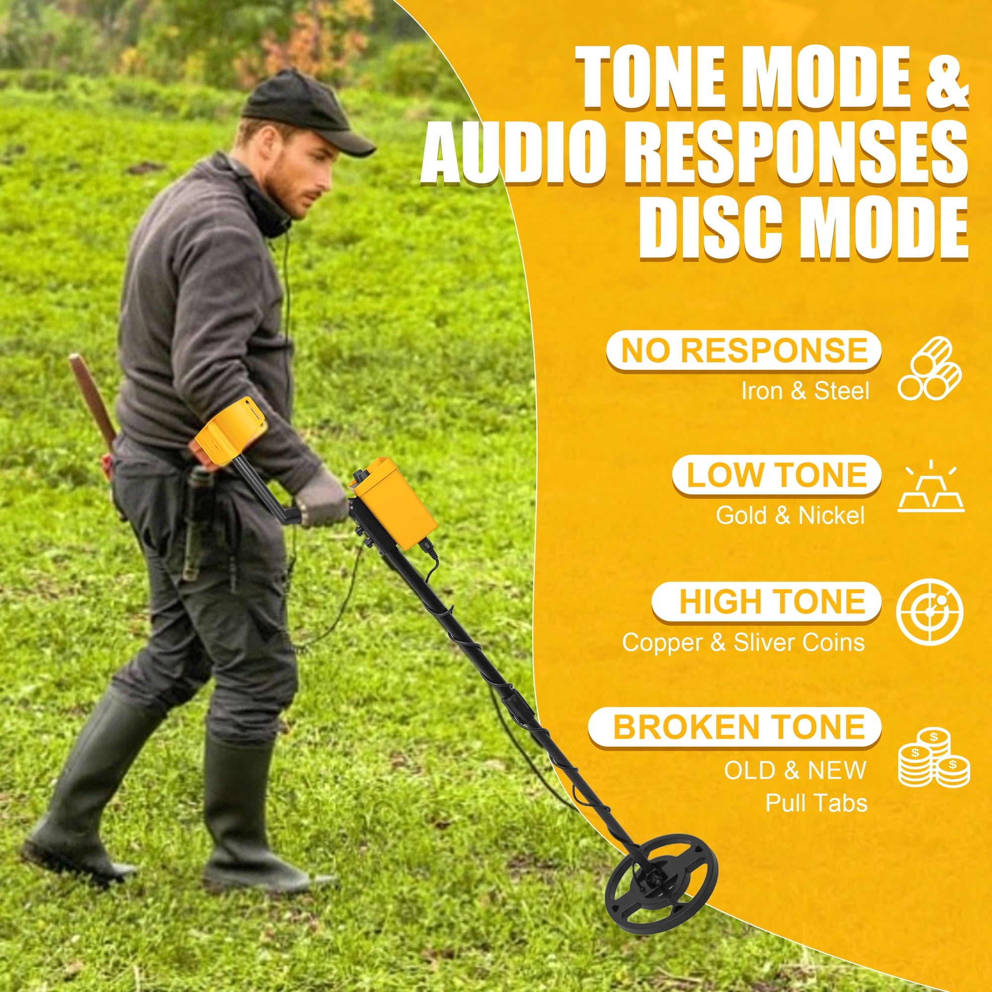EZBY Metal Detector for Adults & Kids,High Precision Gold Digger with 2 Modes,6 Batteries, Adjustable 31"-44" Rod, Waterproof Search Coil & Rod to Hunt Treasure in Beach Backyard