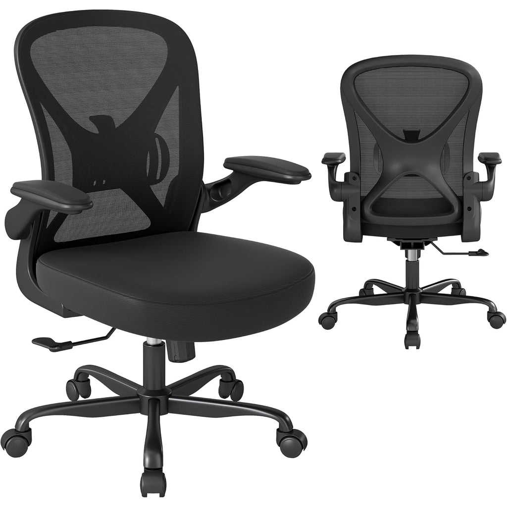 YERAIRR Office Chair, Ergonomic Desk Chair with Lumbar Support and Adjustable Armrests,Breathable Mesh Mid Back Computer Chair, Reclining Task Chair for Home Office, Black