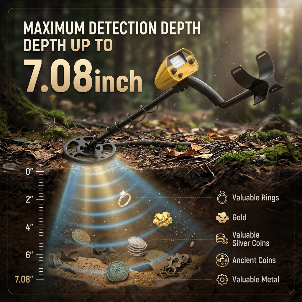 EZBY Metal Detector for Adults & Kids,2 Detection Modes,Lightweight Gold Finder with Waterproof Search Coil,Adjustable 31"-44" Rod for Beach & Outdoor Treasure Hunting