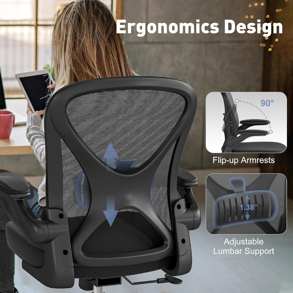 YERAIRR Office Chair, Ergonomic Desk Chair with Lumbar Support and Adjustable Armrests,Breathable Mesh Mid Back Computer Chair, Reclining Task Chair for Home Office, Black