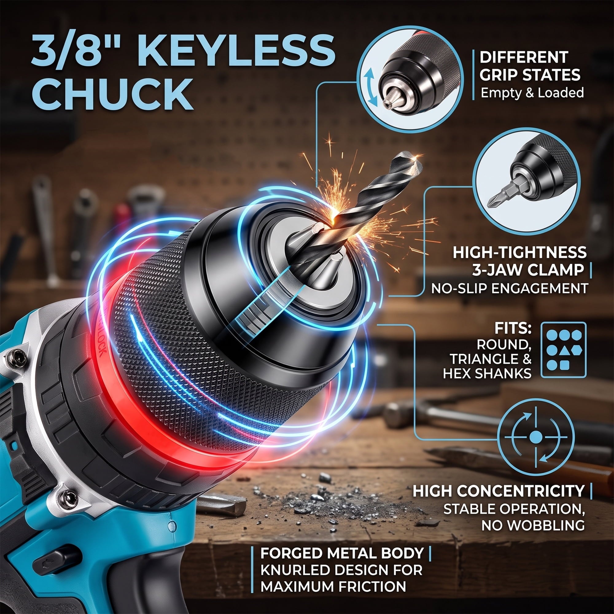 EZBY 21V Cordless Drill Set,Electric Power Drill Driver with 2 Batteries and Screw Kit,3/8" Keyless Chuck,2 Variable Speed, for Home Repair & DIY