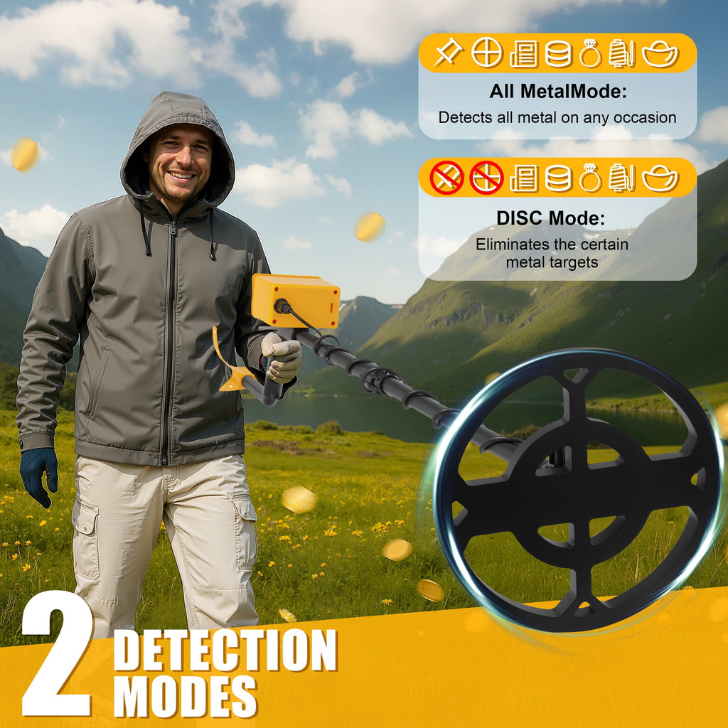 EZBY Metal Detector for Adults & Kids,High Precision Gold Digger with 2 Modes,6 Batteries, Adjustable 31"-44" Rod, Waterproof Search Coil & Rod to Hunt Treasure in Beach Backyard