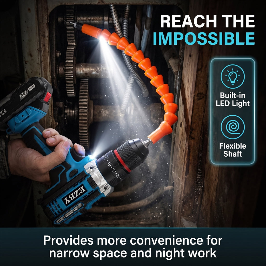 EZBY 21V Cordless Drill Set,Electric Power Drill Driver with 2 Batteries and Screw Kit,3/8" Keyless Chuck,2 Variable Speed, for Home Repair & DIY