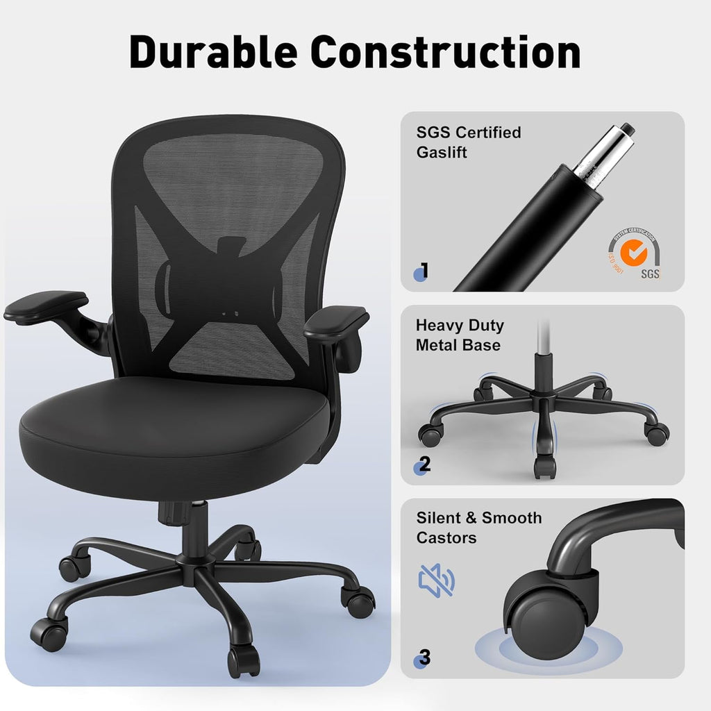 YERAIRR Office Chair, Ergonomic Desk Chair with Lumbar Support and Adjustable Armrests,Breathable Mesh Mid Back Computer Chair, Reclining Task Chair for Home Office, Black