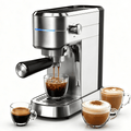 NICWIN Espresso Machine 15 Bar Compact Espresso Maker with Milk Frother Wand, 1350W Fast Heating Stainless Steel Coffee Machine for Espresso, Latte, Cappuccino, 7.3 Inch Wide
