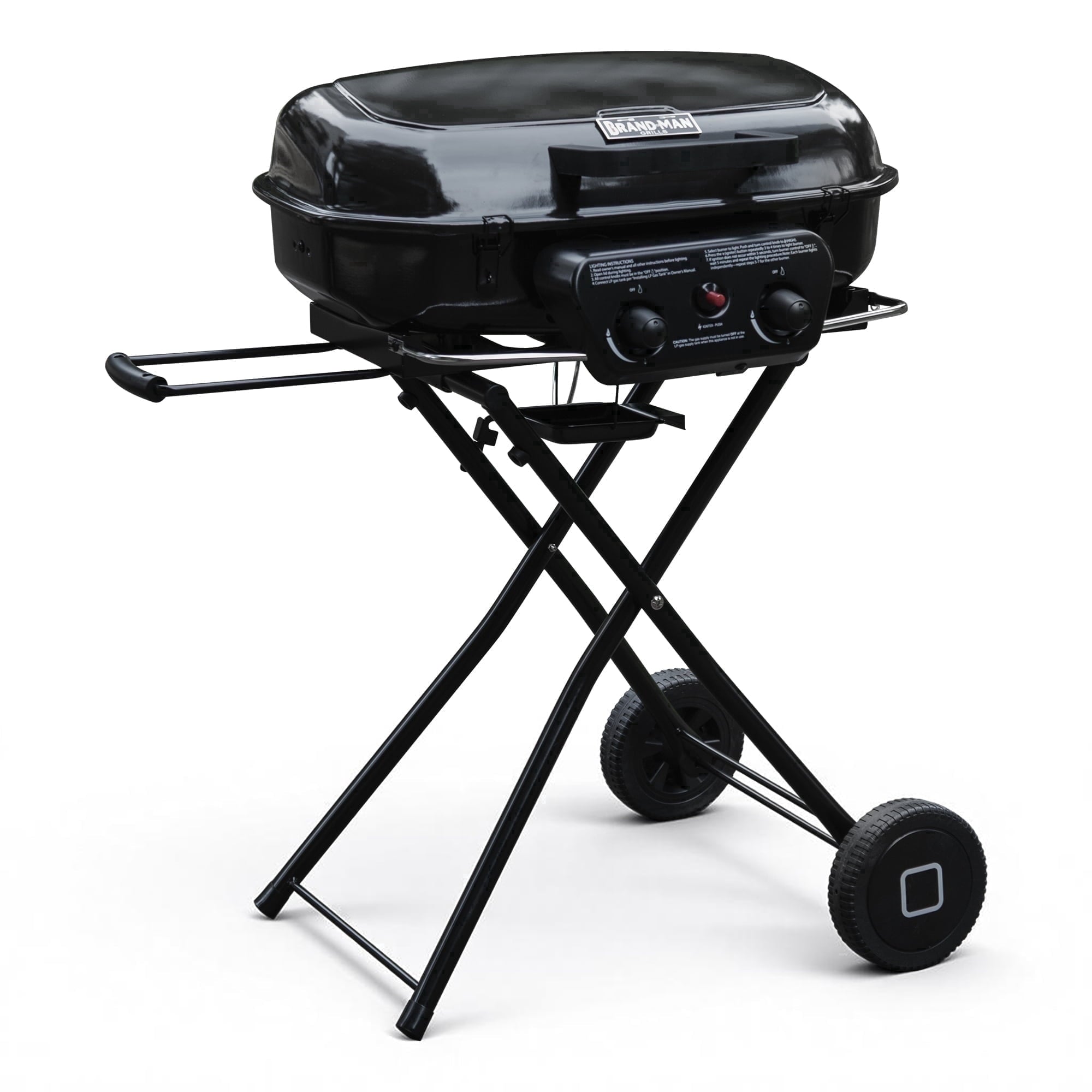 Brand Man Portable 2-Burner Camping Propane Gas Grill, Enameled Foldable BBQ with Griddle for Outdoor Cooking, Green