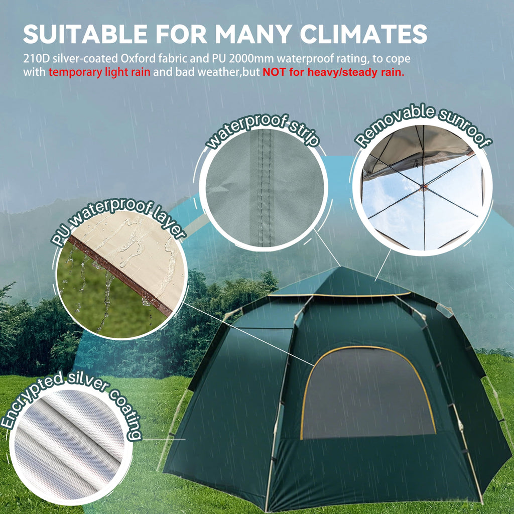 EZBY Tents for Camping,2-3 Person Instant Pop Up Camping Tent with Screen Porch,Removable Rainfly and Carry Bag for Camping Backpacking Hiking-Green