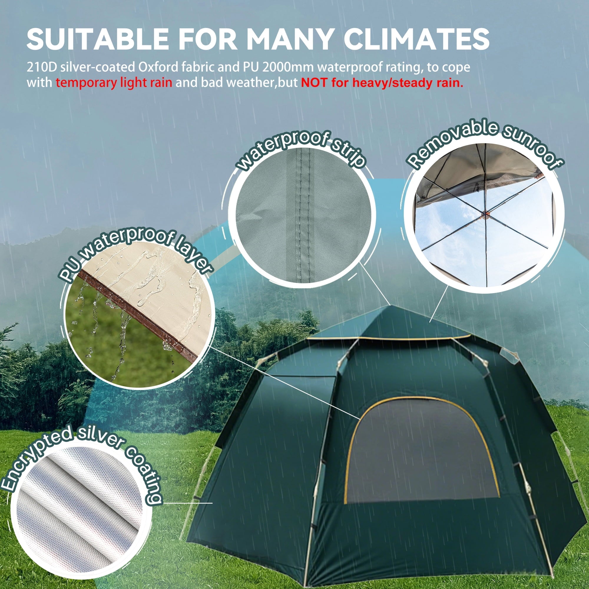 EZBY Tents for Camping,2-3 Person Instant Pop Up Camping Tent with Screen Porch,Removable Rainfly and Carry Bag for Camping Backpacking Hiking-Green