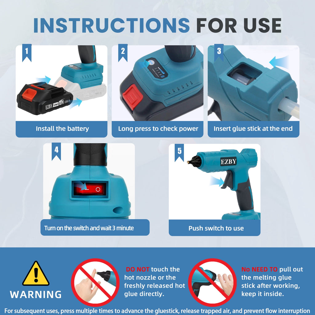 EZBY Cordless Hot Glue Gun with 2 Batteries,42 Glue Sticks,Storage Case,Adjustable Glue Output,100W Power for DIY,Festival Decor and Gifts