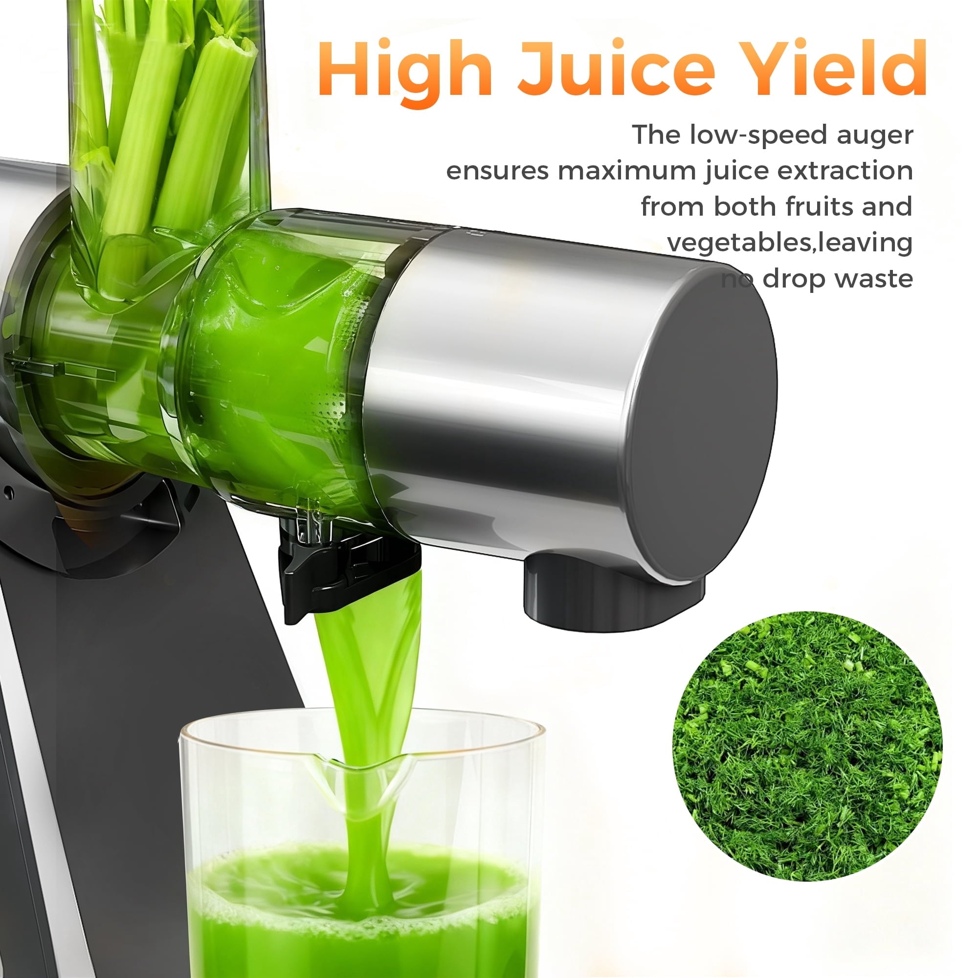 NICWIN Masticating Cold Press Juicer Machine, Slow Juice Extractor with Upgraded Fine Filter for Vegetables and Fruits, High Juice Yield & Easy to Clean, Gray
