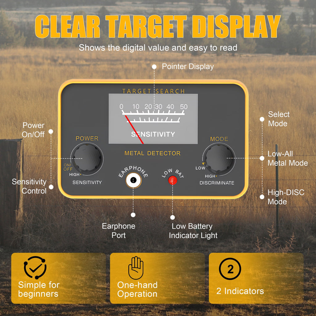 EZBY Metal Detector for Adults & Kids,High Precision Gold Digger with 2 Modes,6 Batteries, Adjustable 31"-44" Rod, Waterproof Search Coil & Rod to Hunt Treasure in Beach Backyard