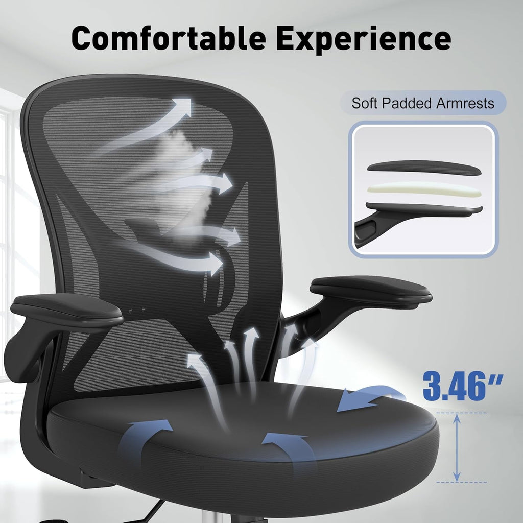 YERAIRR Office Chair, Ergonomic Desk Chair with Lumbar Support and Adjustable Armrests,Breathable Mesh Mid Back Computer Chair, Reclining Task Chair for Home Office, Black