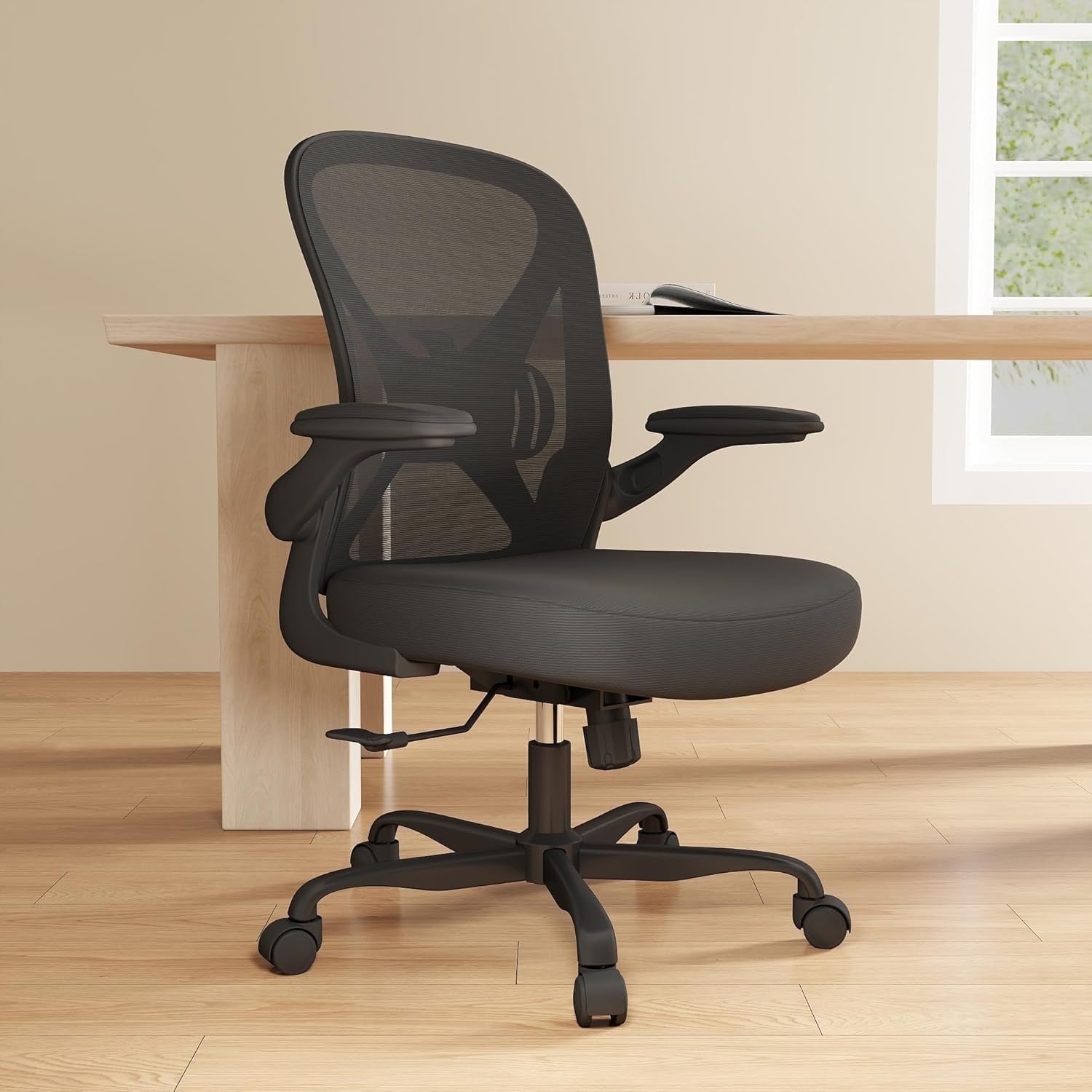 YERAIRR Office Chair, Ergonomic Desk Chair with Lumbar Support and Adjustable Armrests,Breathable Mesh Mid Back Computer Chair, Reclining Task Chair for Home Office, Black