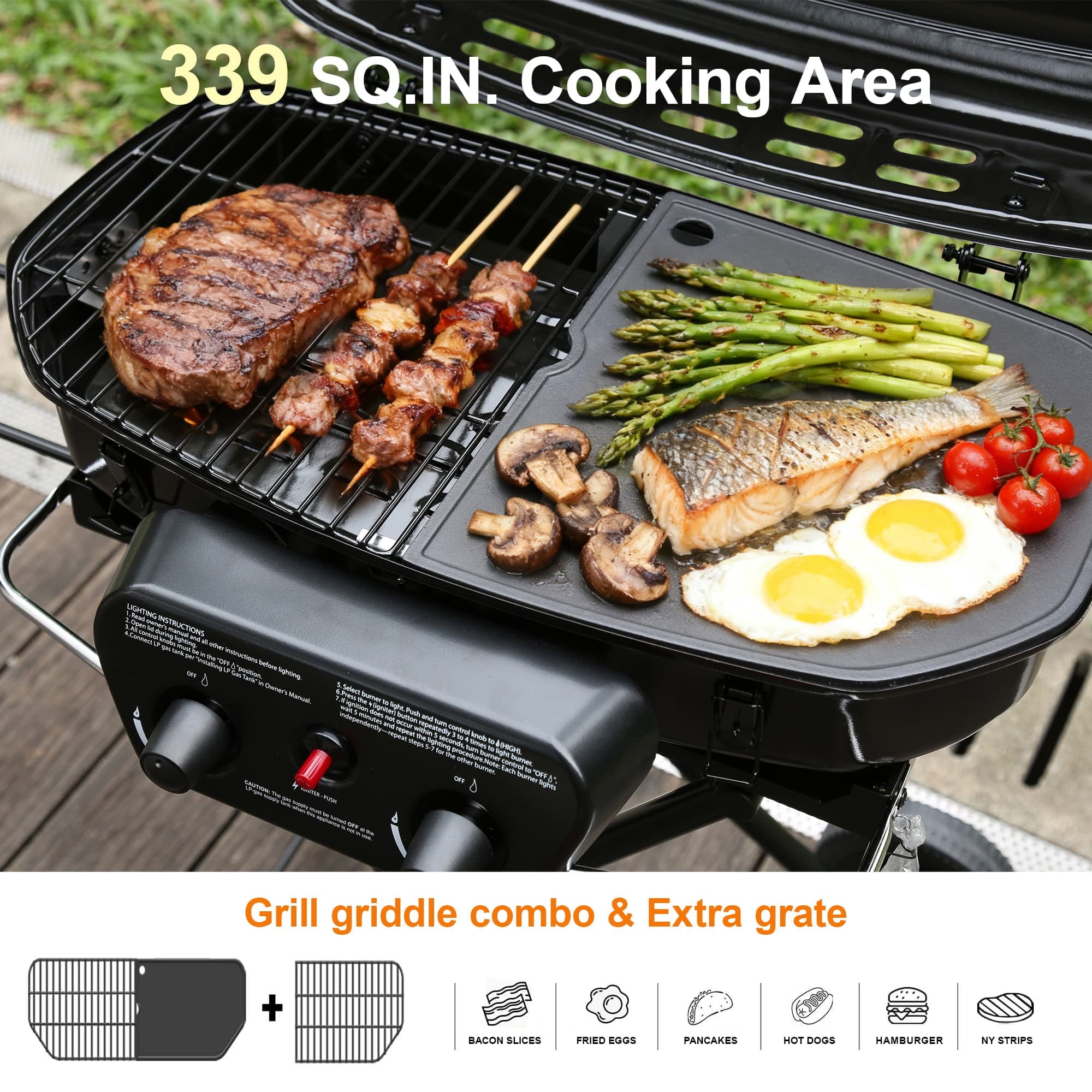 Portable 2-Burner Propane Gas Grill, Foldable and Stand-up for Backyard Cooking - Brand-Man Grills, Black