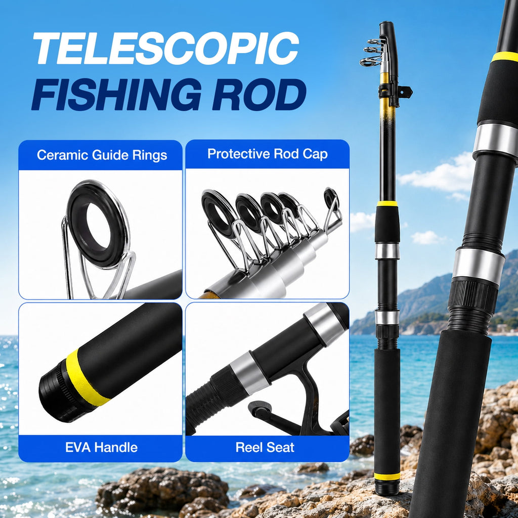 YTAKY Fishing Pole, 3-Piece Telescopic Rod and Reel Combo Kit with 95-Piece Lure Set, Carrier Bag, Pliers, Bobbers and Bells for Beginners