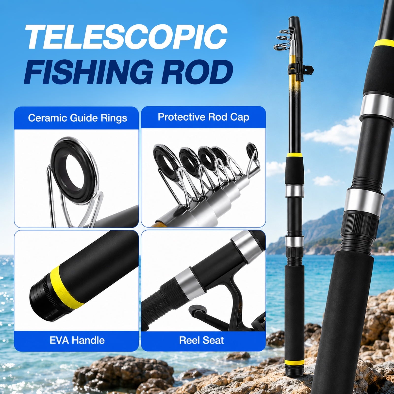 YTAKY Fishing Pole, 3-Piece Telescopic Rod and Reel Combo Kit with 95-Piece Lure Set, Carrier Bag, Pliers, Bobbers and Bells for Beginners