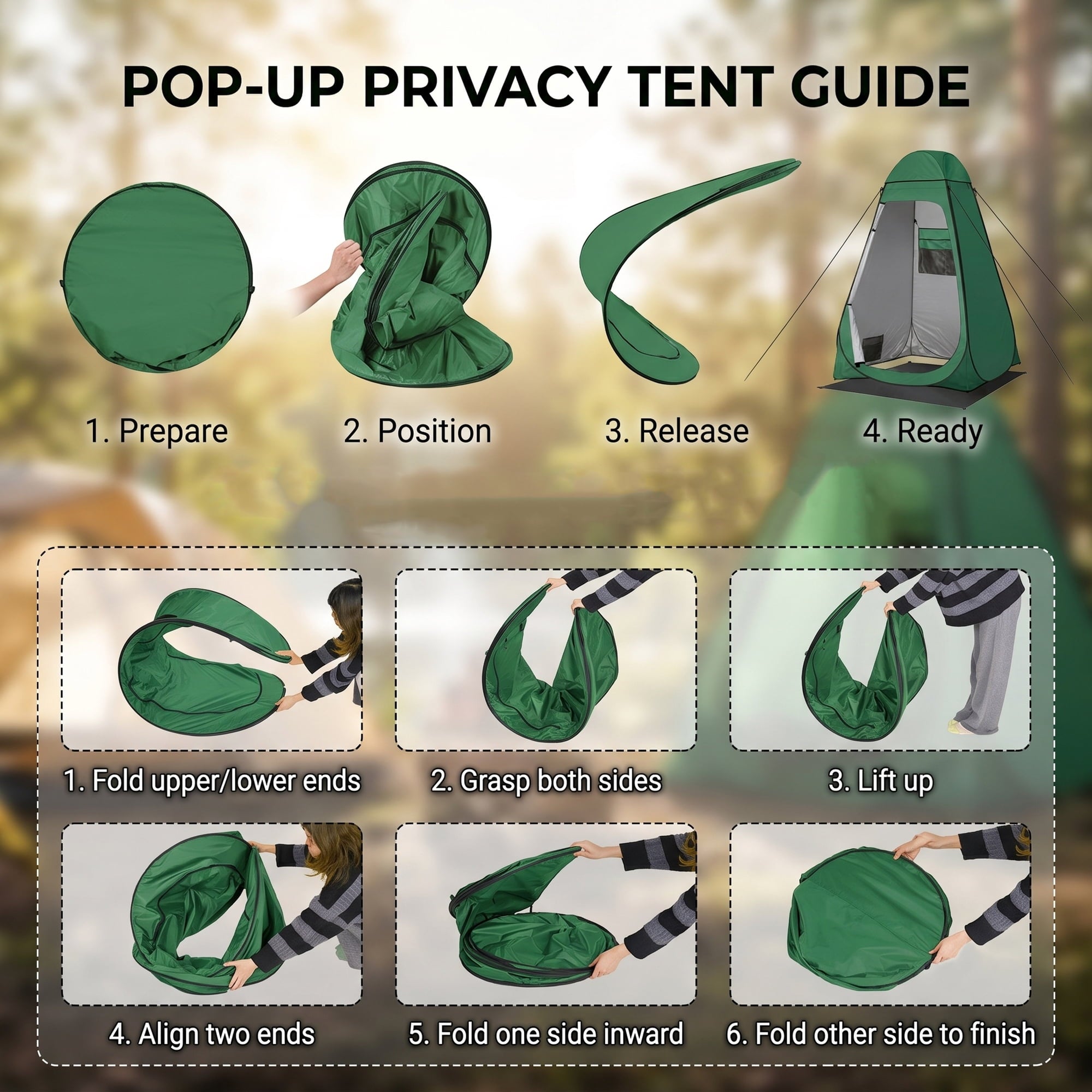 EZBY Camping Shower Tent,Pop Up Privacy Tent, Portable Outdoor Camp Toilet Changing Room,Shelter with Rainfly, Sandbags and Removable Floor for Camping Beach Hiking Travelling,Dark Green