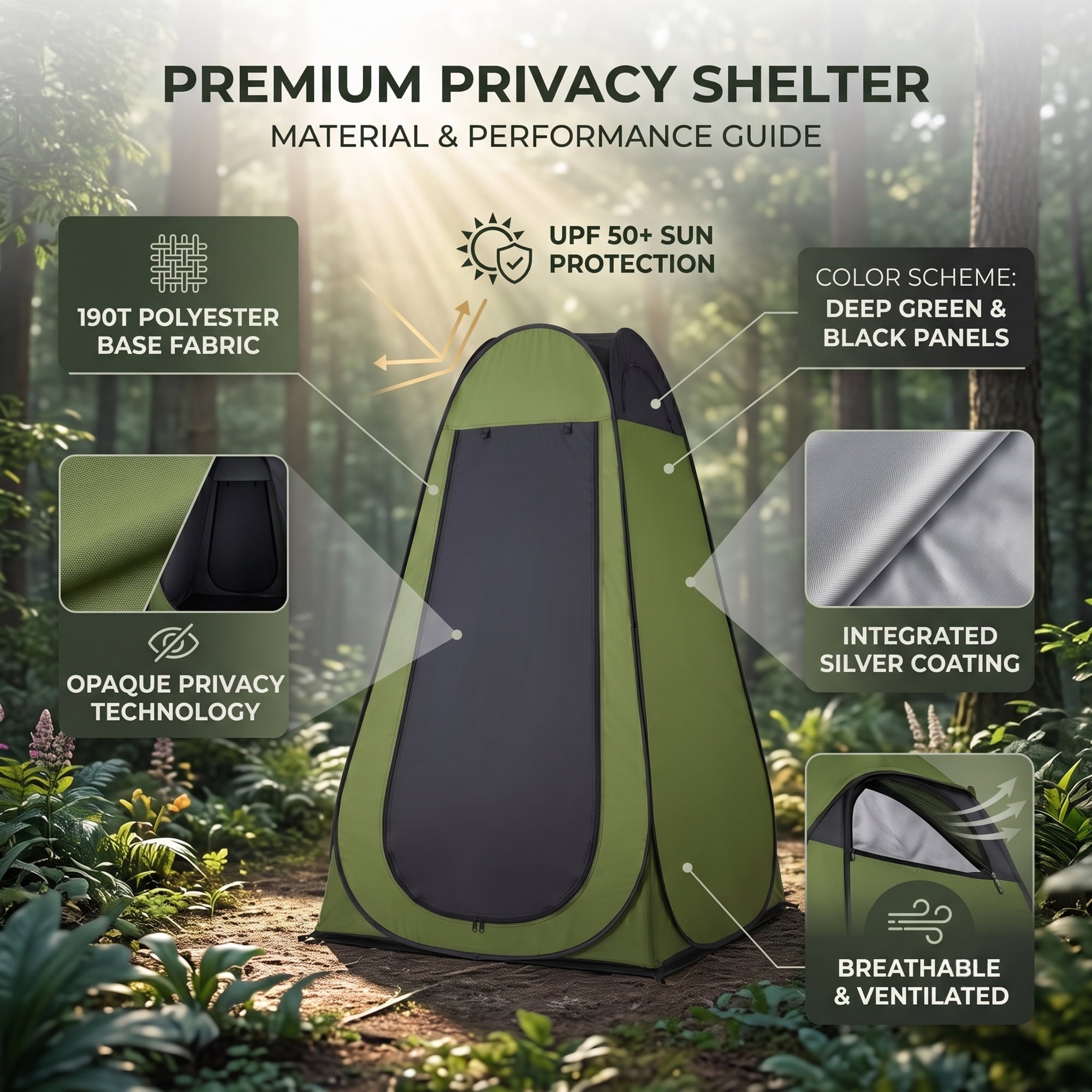 EZBY Shower Tent,Portable Camping Privacy Tent,Pop Up Changing Tent with Removable Floor and Carry Bag for Camping Beach Hiking Travelling,Dark Green